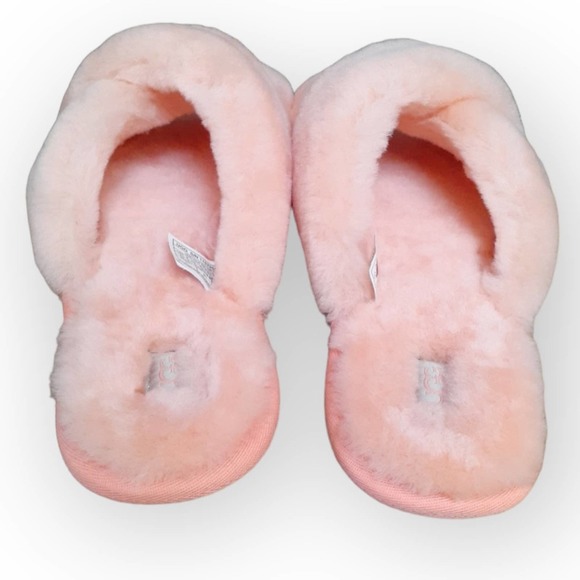 Ugg Fuzzette Beverly Pink Criss Cross Strap Fur Slippers New Size 5 - Picture 3 of 12